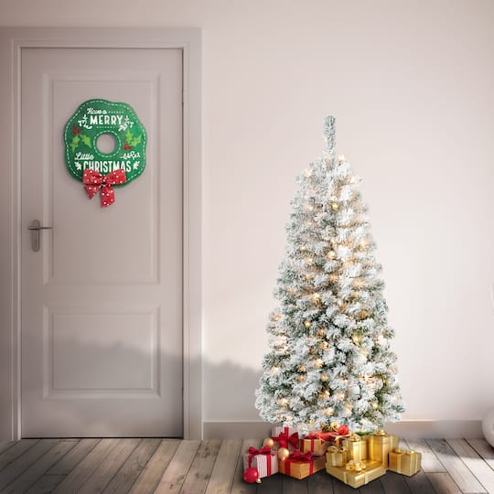 4.5ft. Pre-Lit Acacia Medium Flocked Artificial Christmas Tree, Clear Lights